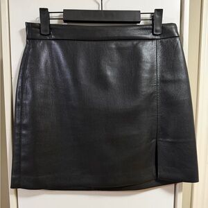 Wilfred Black Faux Leather Mini Skirt with Front Slit